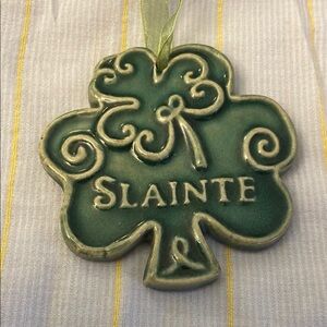 Vintage Sláinte Green Ceramic Shamrock Clover Ornament Irish Ireland Gaelic
